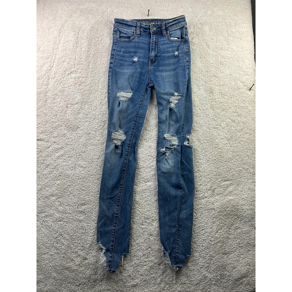 American Eagle Jeans Womens 00 Highest Rise Jegging Super Stretch‎ Distressed